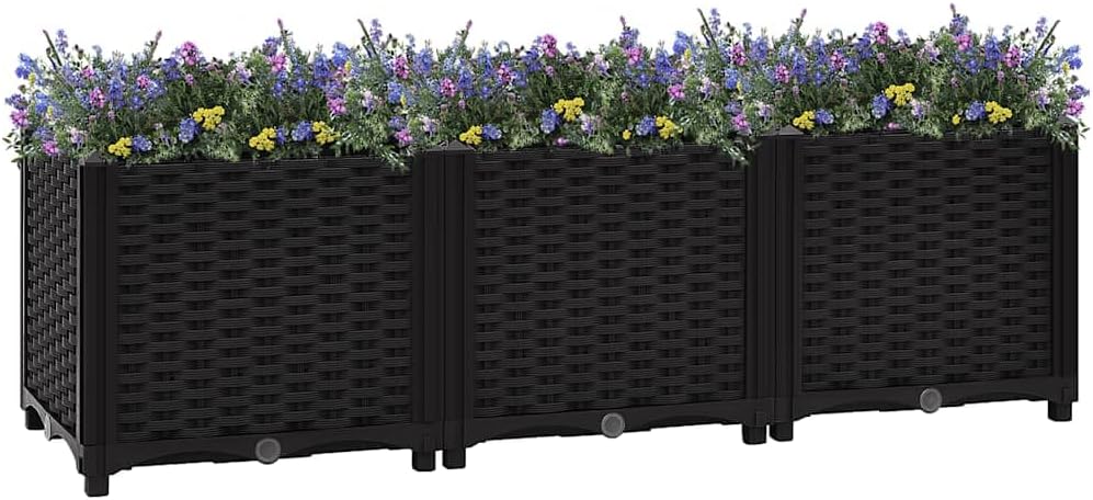 Rectangular Outdoor Planter Box, Matte Black Polypropylene, 47.2x15.7x15.0 in, Durable Garden Bed for Flowers, Herbs, Vegetables, Weatherproof Raised Bed