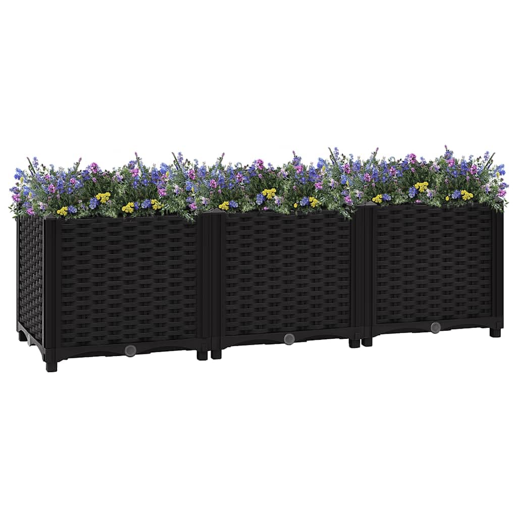 Donica do podniesionej rabaty 120x40x38 cm z polipropylenu czarna, podwyższona grządka ogrodowa na kwiaty warzywa zioła, wysoka wytrzymałość na warunki zewnętrzne, łatwy montaż