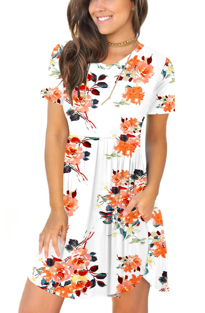 LONGYUAN Women's Casual Dresses 2025 Summer Short Sleeve Dress Hide Belly Loose Fit Sundress with Pockets