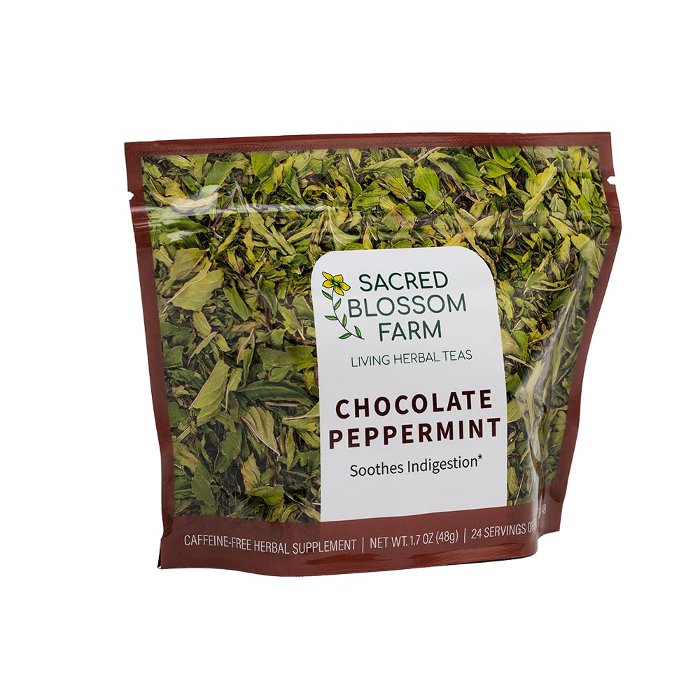 Chocolate Peppermint Herbal Tea | Sacred Blossom Farm | 1.7 oz. Loose Leaf | Ease Digestion & Headache* | Organically Grown in Wisconsin | Caffeine Free