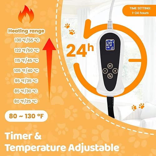 Miniatura 4 de Almohadilla térmica para mascotas para gatos y perros con temporizador de temperatura ajustable, alfombrilla de calefacción eléctrica para