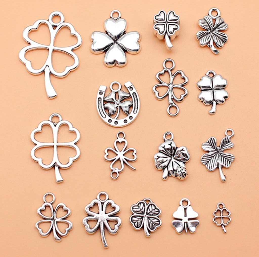 Four Leaf Clover Charm Pendant Saint Patrick Luck Bracelet Bead Charm for DIY Jewelry Making Findings(Silver,32pcs) - Image 5