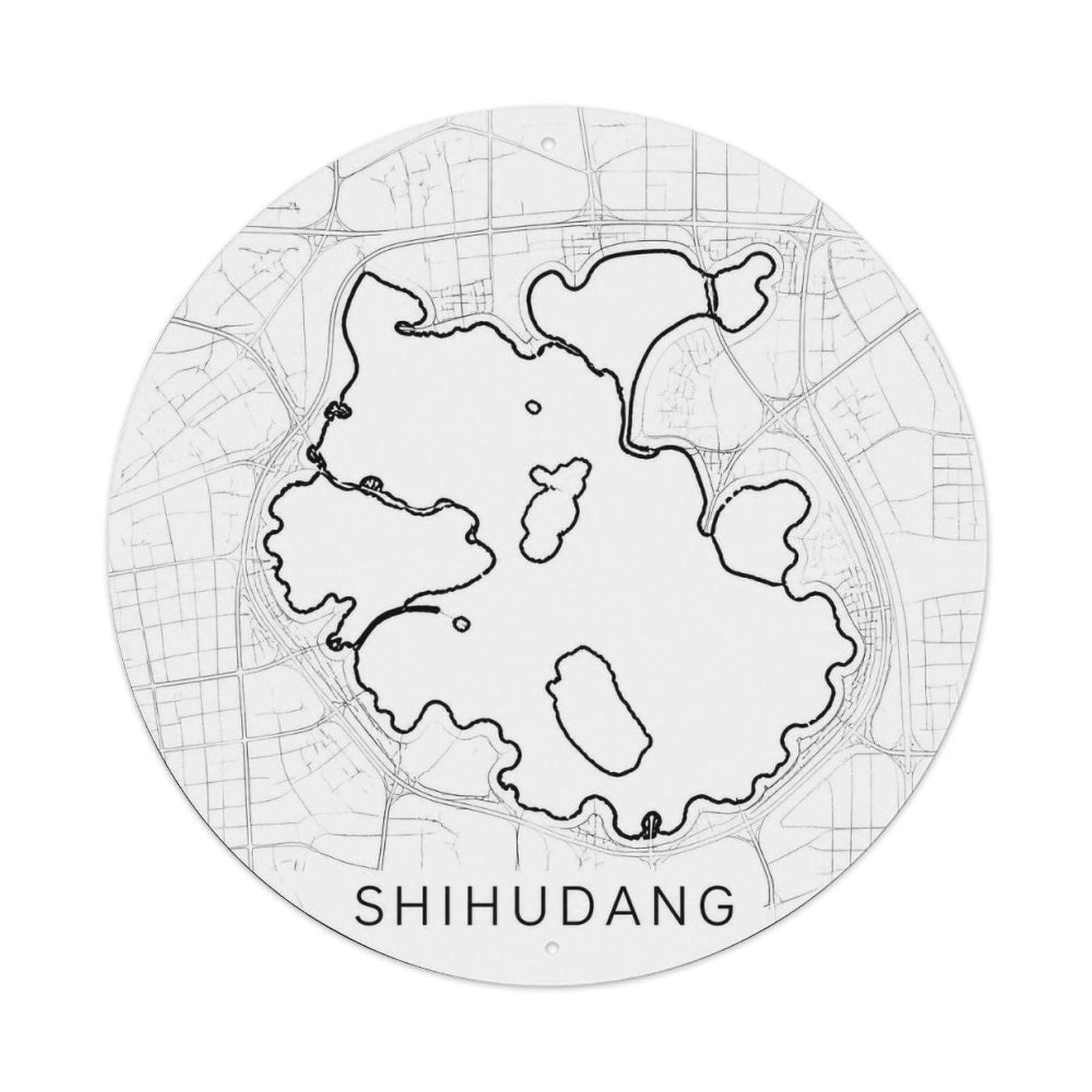 Okngb Style Shanghai Shihudang Map Street Grid Riverfront Detail Metal Tin Sign Plaque Wall Decor For Cafe, Man Cave, Club Bar, Office, Home Garden Round Metal Poster 8X8inch