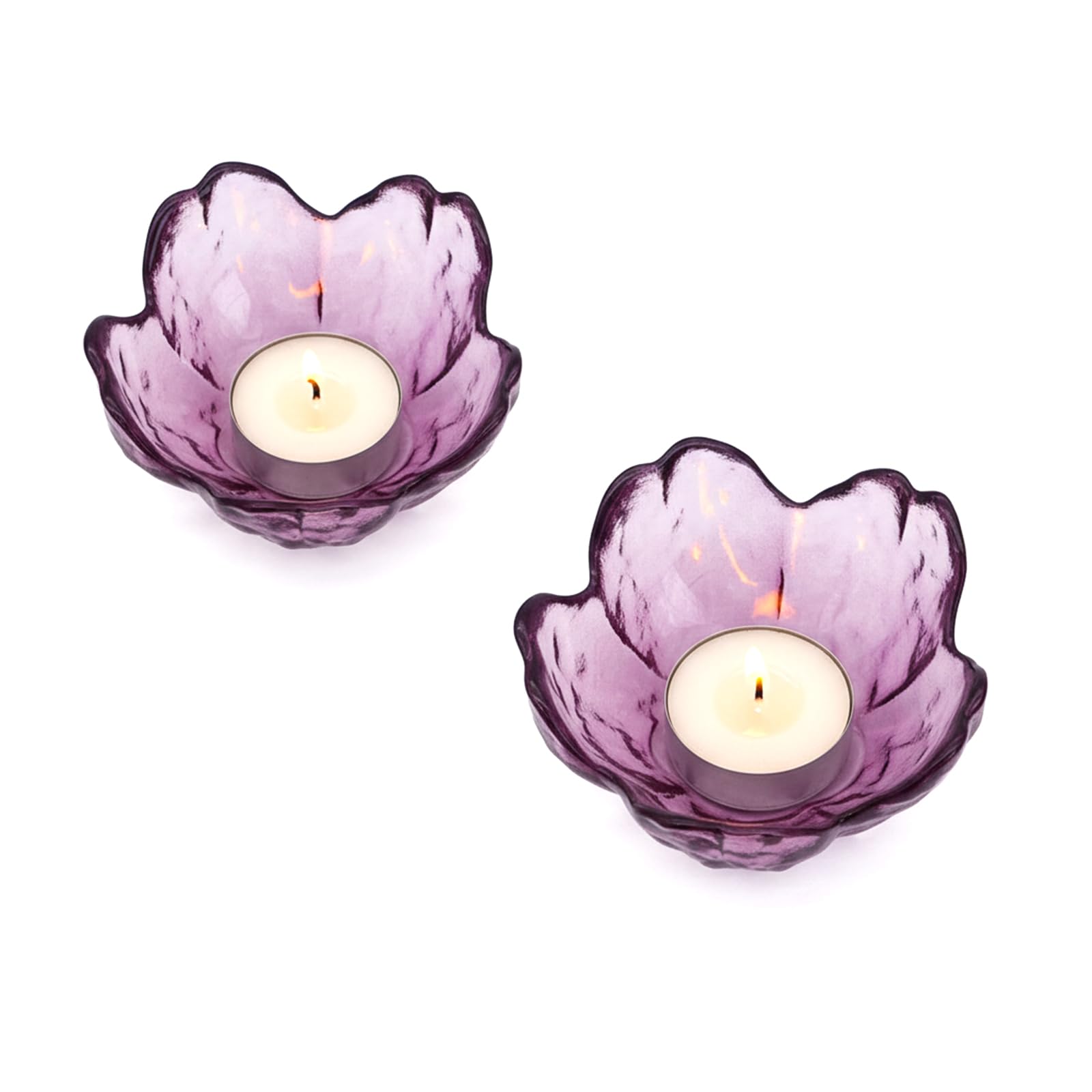 Bihoib Crystal Purple Glass Flower Tealight Candle Holders, Pillar Candlestick Holders For Table Centerpieces, Wedding And Dinner Party (2, )
