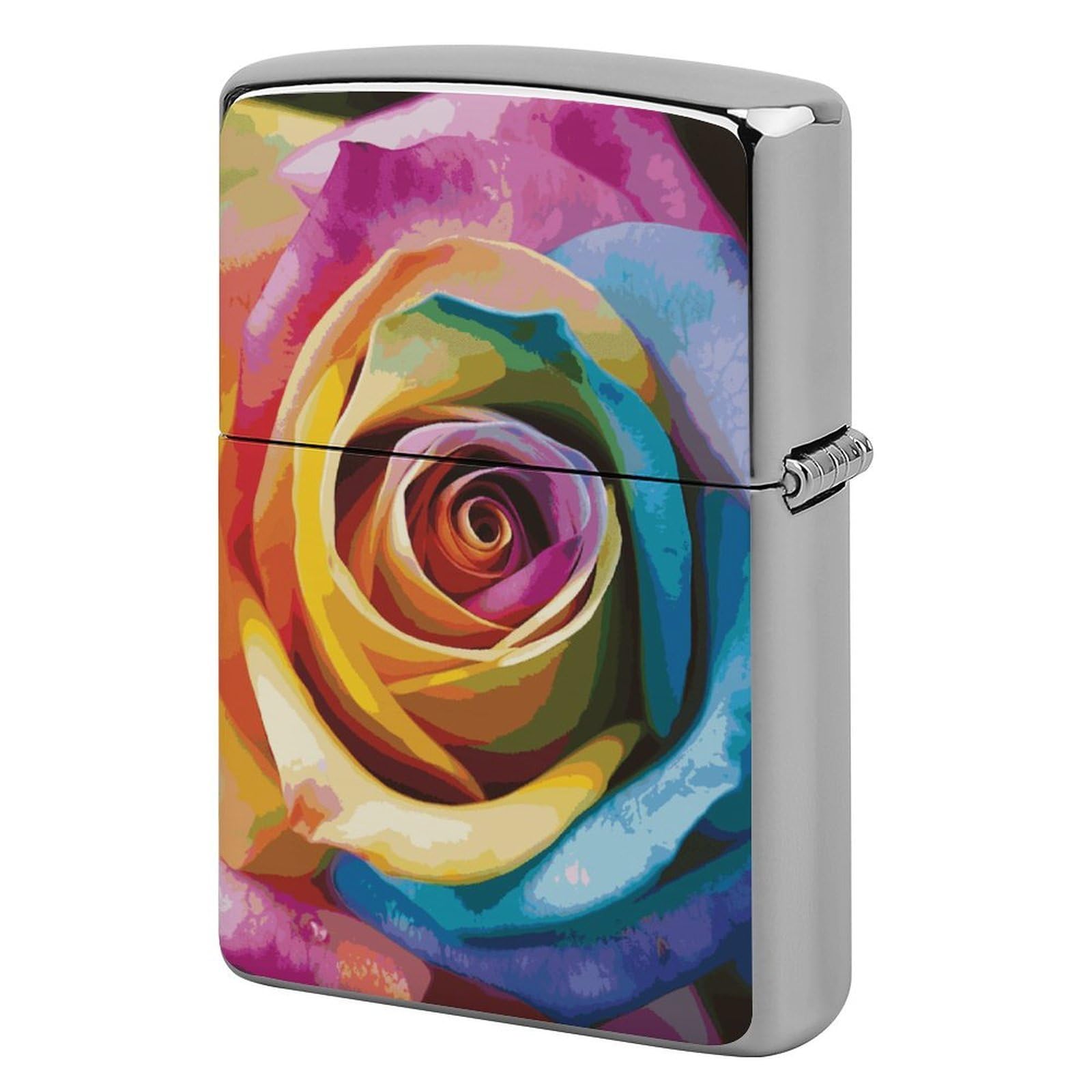 Rainbow Rose Flower Lighter Cover for Men, Personalized Lighter Case for Birthday Gift, Flip-Top Lighters Protective Cover, Portable Lighters Shell for Outdoor, Travel