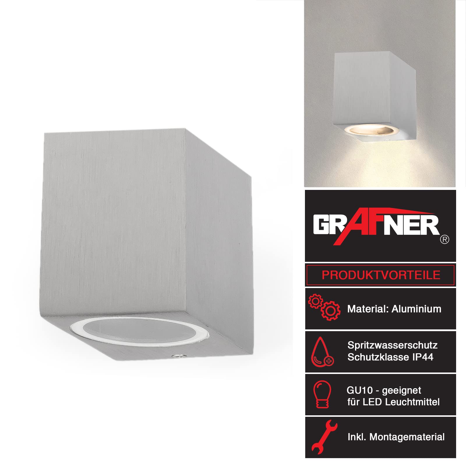 Moderne Außenleuchte – 40 W, Dimmbar, IP44, Aus Aluminium Mit Milchglas, Grau, Für Weg, Einfahrt & Garten