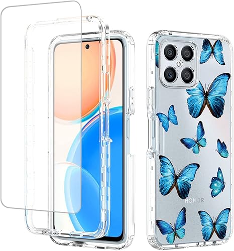 Miniatura 1 de Zoeirc Funda para Honor X8 (no compatible con X8 5G) TFY-LX1 con protector de pantalla de vidrio templado, suave 360 cuerpo completo, a prueba de