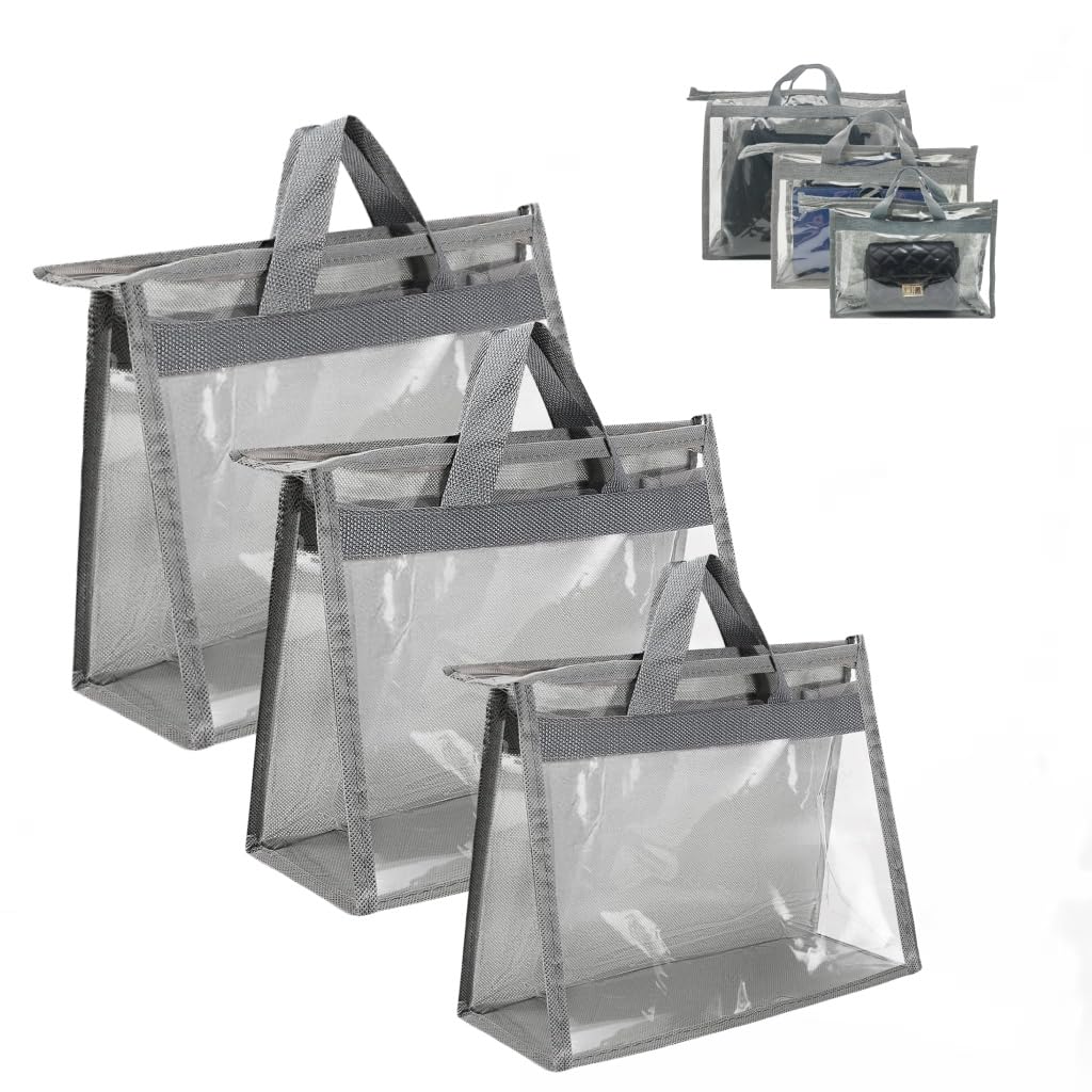 ZHONG CHEN 3PCS Dust Bags for Handbags PVC Transparent Handbag Moisture-Proof Protective Bag Suitable for Handbag Wallet Organizing with Zipper and Handle