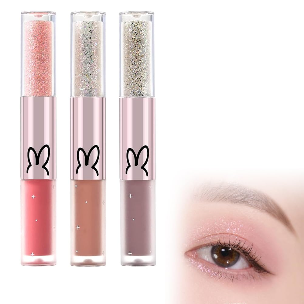 Sombra de Ojos Líquida, Sombra de Ojos con Purpurina Líquida, Shimmer Eye Shadow Eyeliner, Sombra Ojos Purpurina, Sombra Ojos Brillante, Sombra Ojos Waterproof, Rosa, 3 PCS