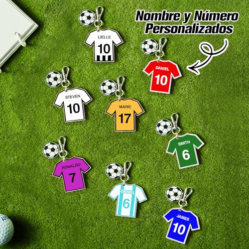 SOUFEEL Llavero Personalizado de Fútbol con Nombre Llaveros Personalizados de Acrílico Para Mujeres y Hombre Regalos Personalizados para Aficionados al Deporte