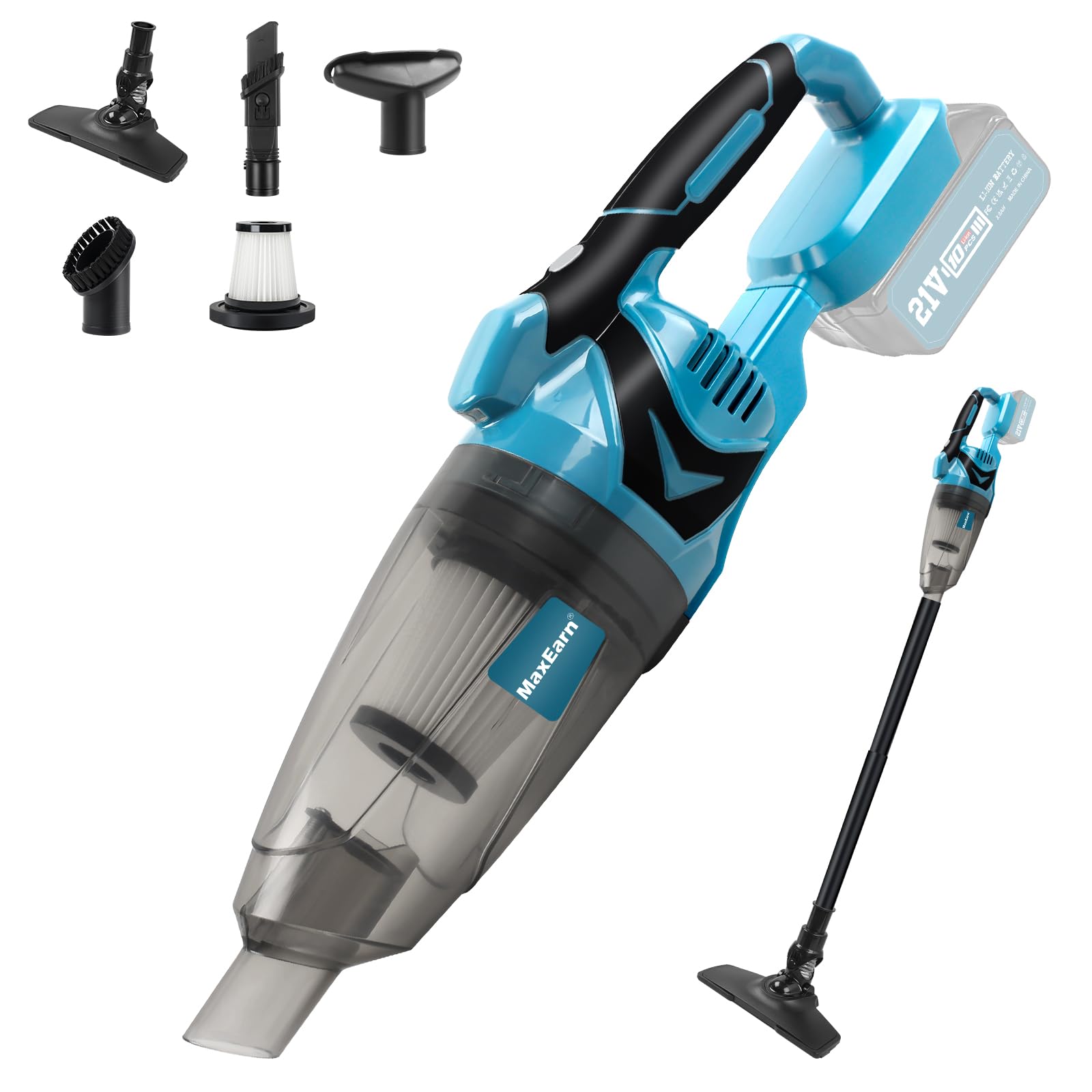 Aspiradora con batería para Makita 18 V, 10500 Pa, aspiradora de mano portátil, 140 W de potencia, aspiradora de coche con 4 cabezales de cepillo, mini aspirador de mano para casa, coche (sin