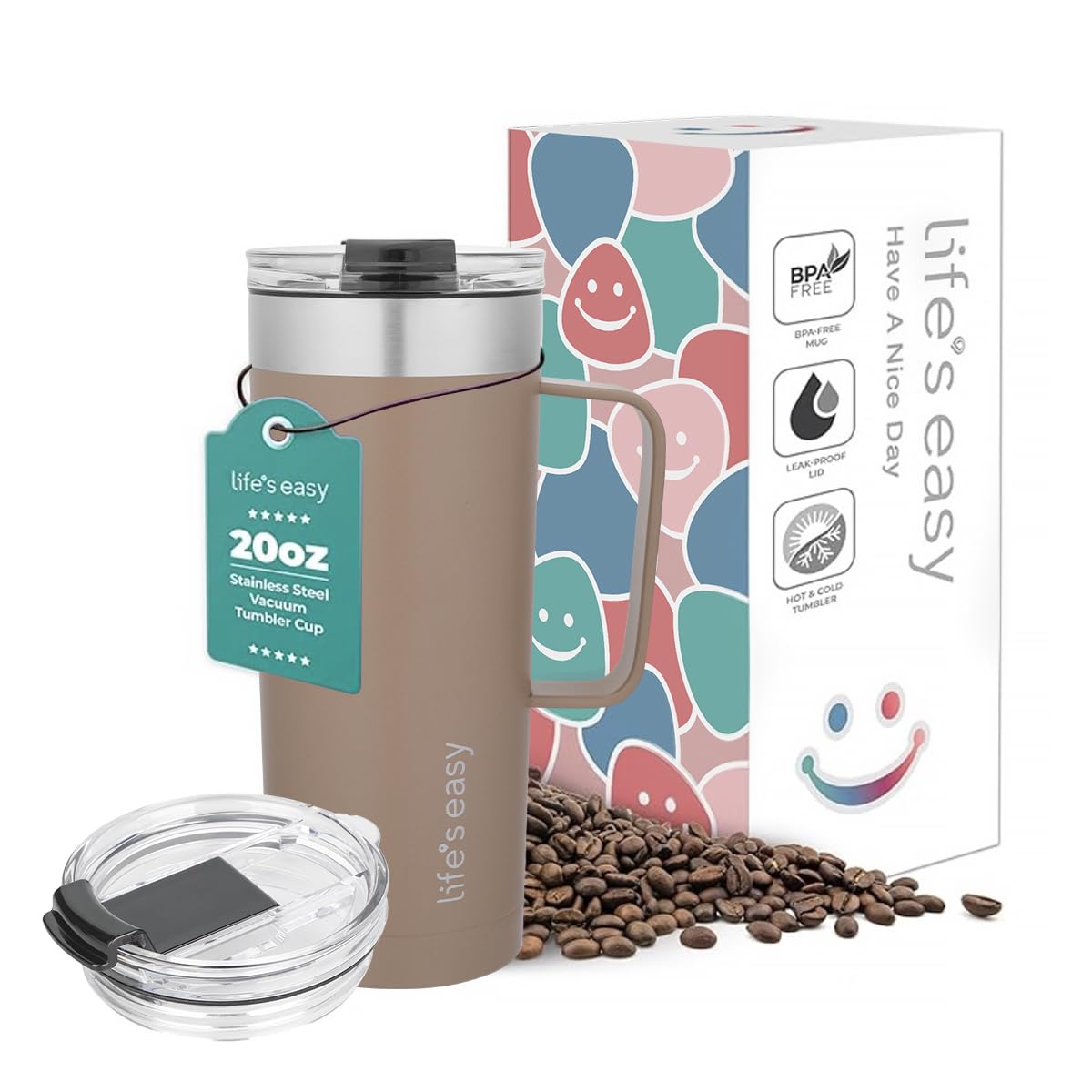 Amazon.com: Life's Easy 20oz Stainless Steel Mug w/Handle - Double