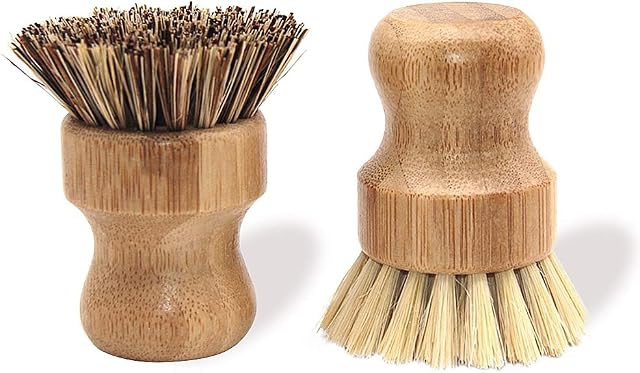 Natural Dish Scrub Brush 2 Piece Set,Made from 100% Natural Bristle,Plastic Free Dishes Scrub Brush for Dishes, Pot, Pans