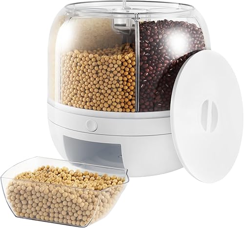 Miniatura 2 de Dispensador de granos de 360 de 6 rejillas, contenedor de almacenamiento giratorio de arroz, dispensador de alimentos secos de 13 libras, contenedor