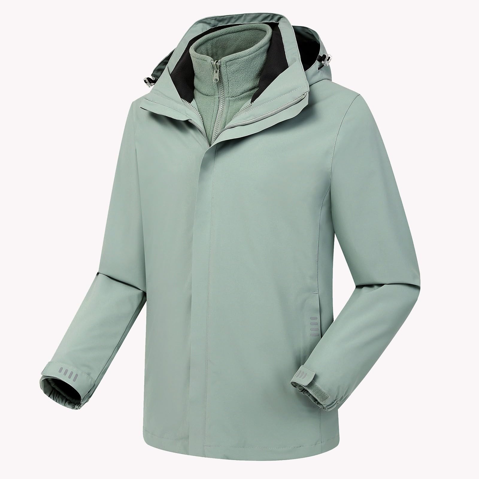 Veste imperméable 3 en 1 pour femme et homme - Coupe-vent - Veste de pluie en polaire avec capuche légère et coupe-vent - Manteaux d'hiver pour femme, vert menthe, 3XL