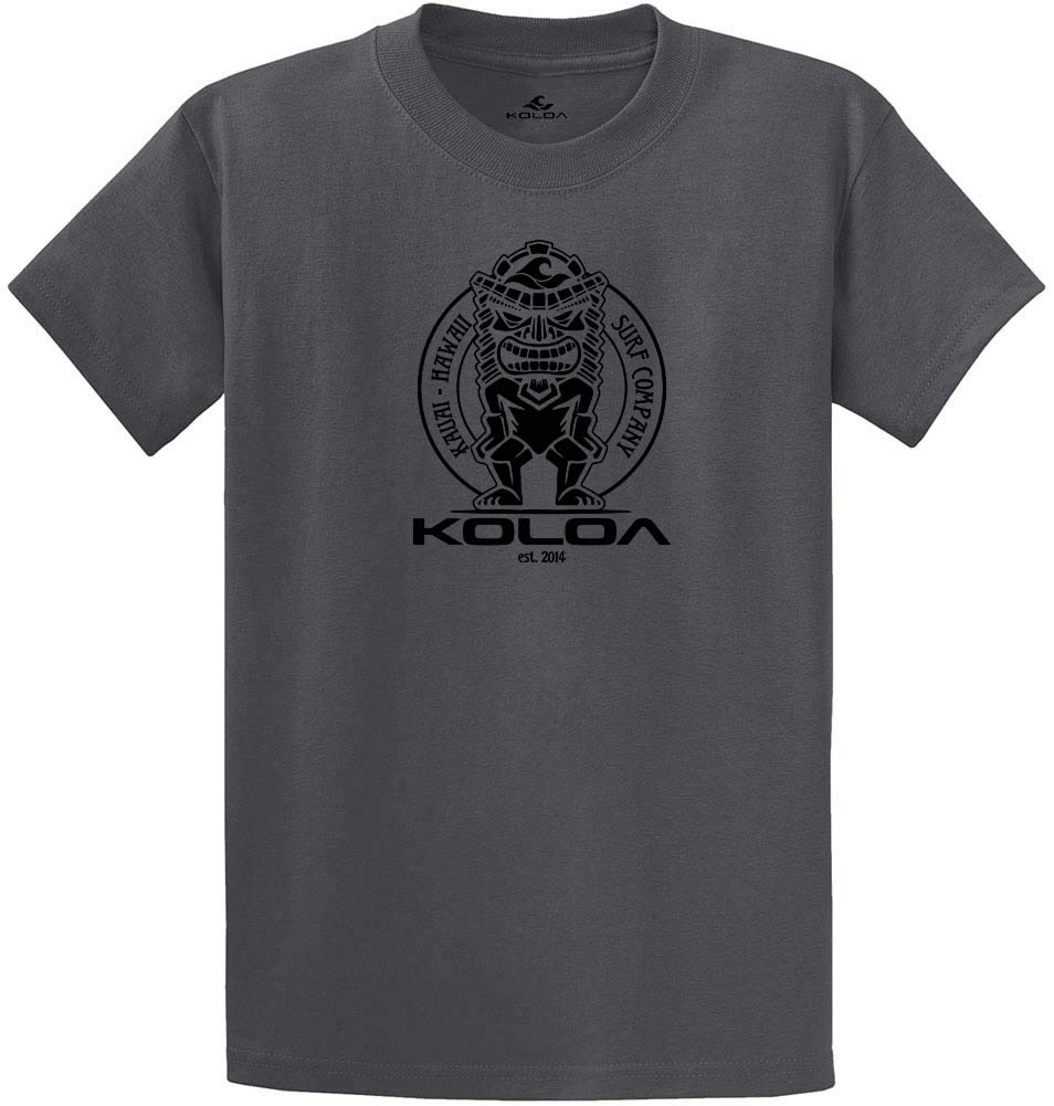 Joe's USA Koloa Surf Tiki Logo Heavyweight Cotton T-Shirt-3XL-Charcoal/Black