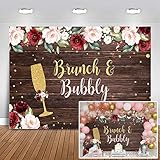 Mocsicka Brunch Bubbly Bridal Shower Party Backdrop for Photography Rustic Brown Wood Floral Gold...