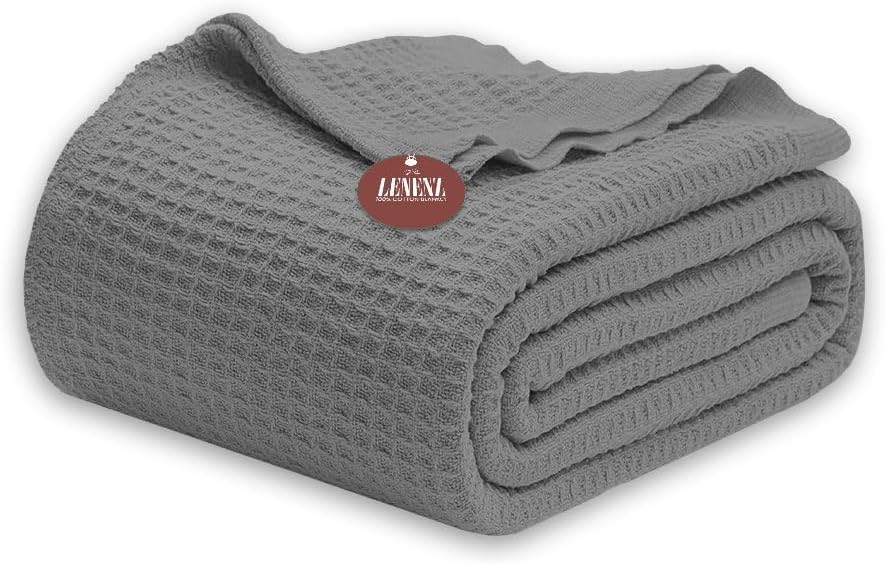 Cozy Comfort King Size 100% Cotton Waffle Weave Breathable Blanket - 104x90 Inches for Spring, Soft Woven Comfort Grey (King/Cal King 104''X90'')