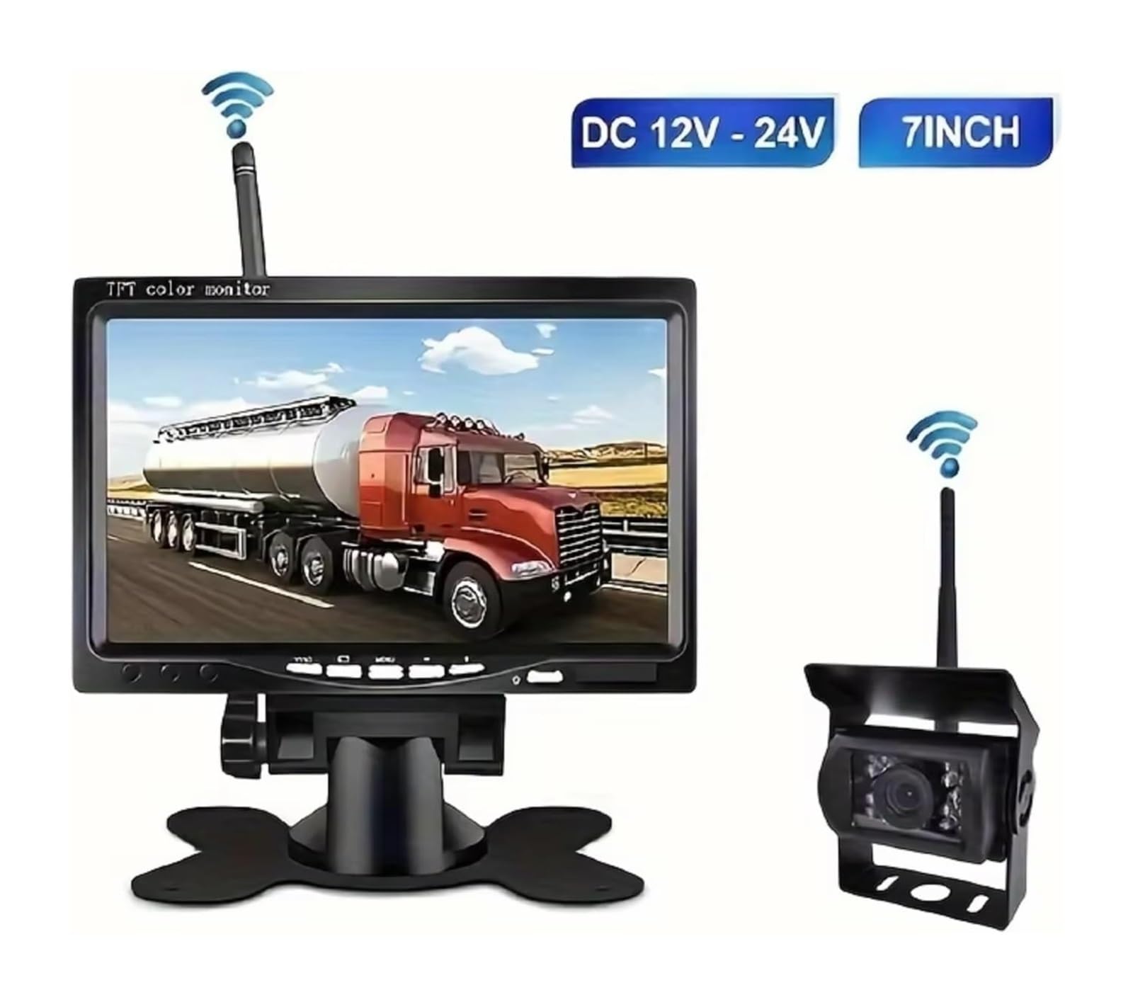 Cámara para Camión AHD De 7 Pulgadas 1080P Monitor Respaldo Señal Digital BSD, Advertencia Punto Ciego para RV Modo Alimentación por Enchufe Cámara de Respaldo