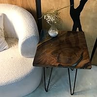 Vista 172 de Mesa de epoxi transparente, mesa de sofá con forma cuadrada, mesa auxiliar de resina de madera, mesa de centro de madera con borde natural para sala