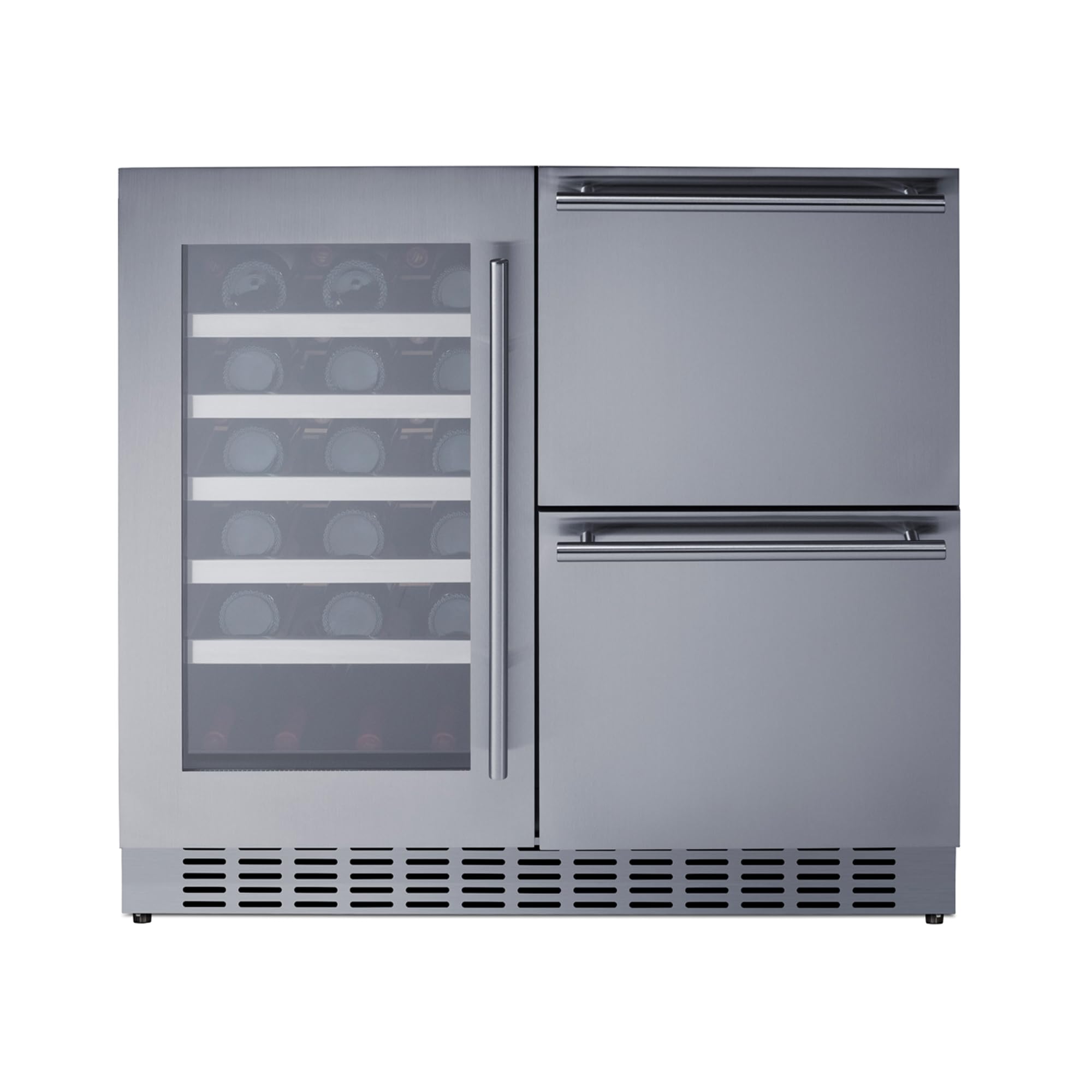 Summit 36” Wine Cellar And Two Drawer Refrigerator Combination, 34 Bottle Capacity, ADA Compliant, Commercial, Built-In, Undercounter, Stainless Steel - Adrwc36 (Stainless Steel) | Fridge.com