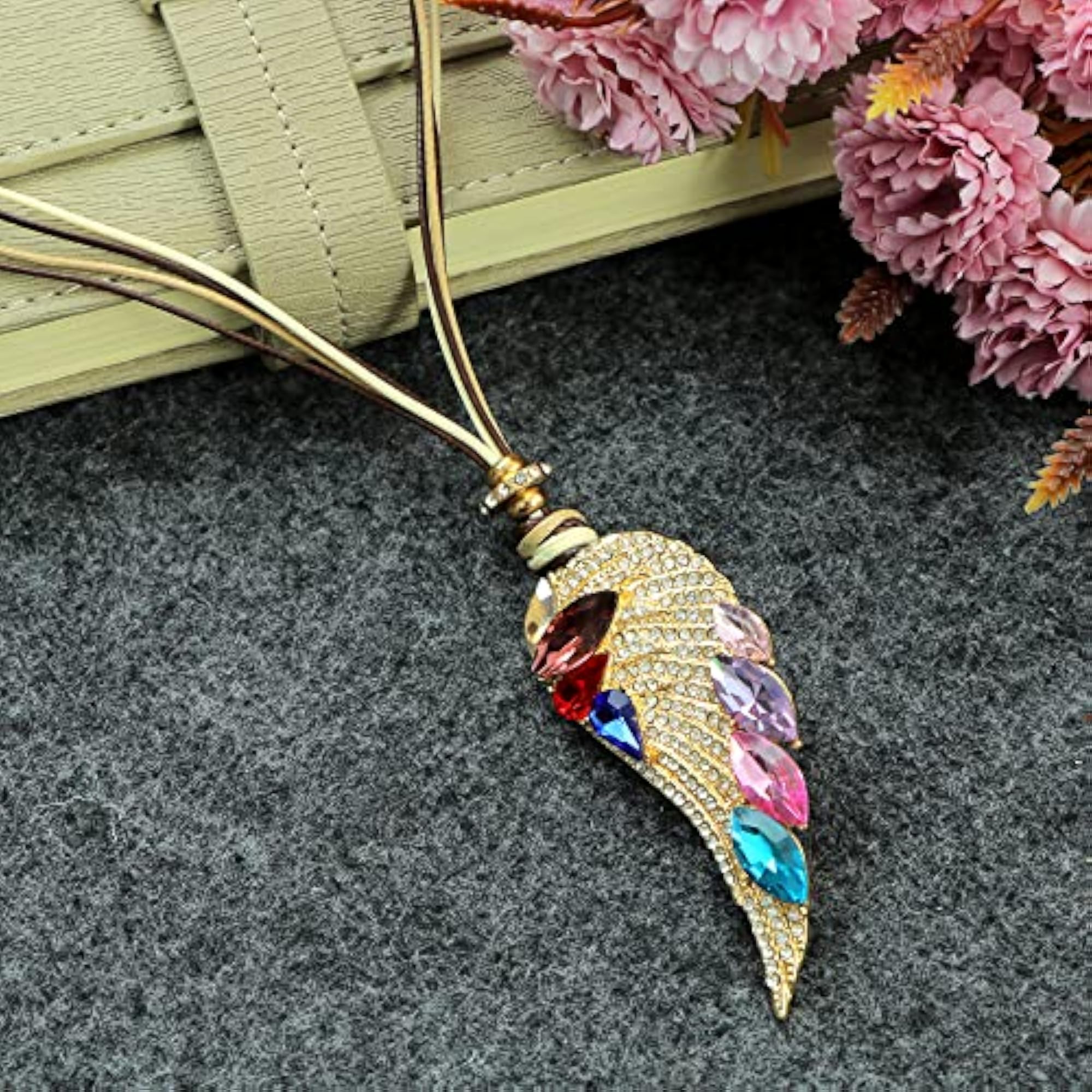 Silver Plated Multicolor Wing Charm Pendant Chain for Women