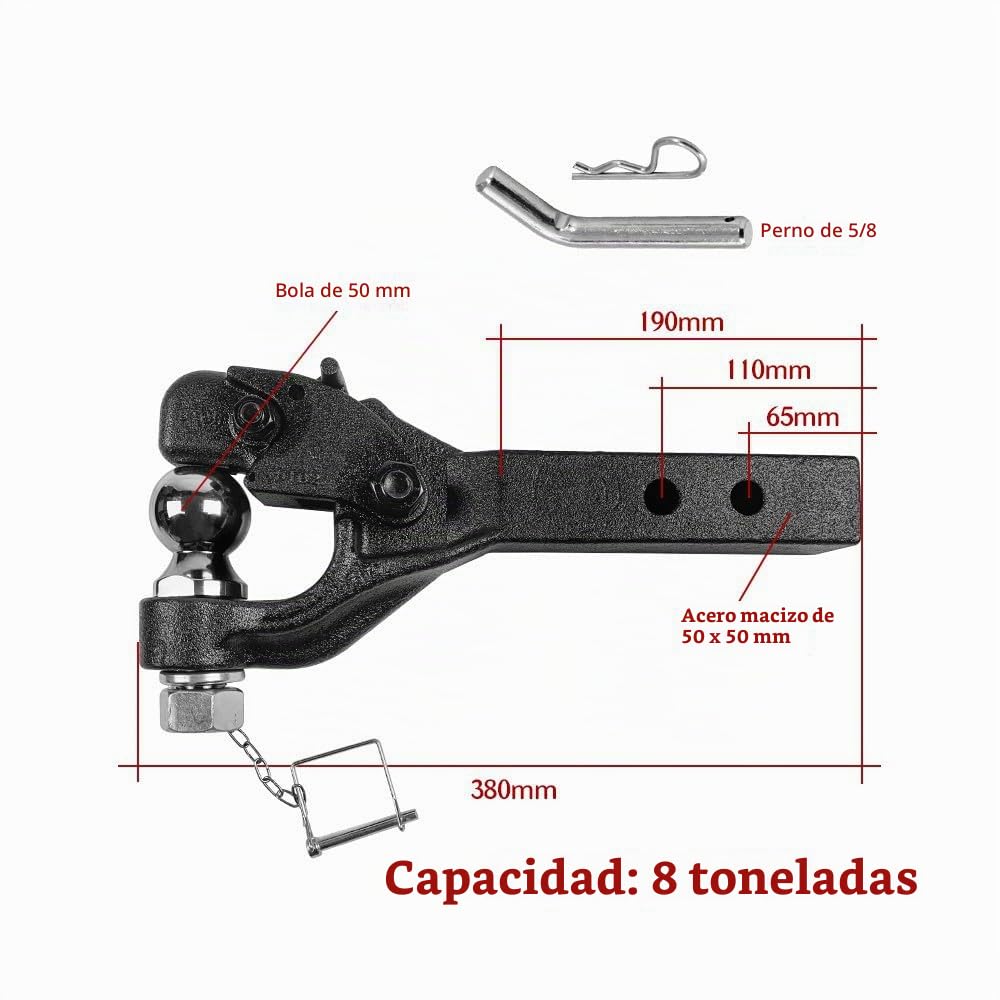 Enganche Remolque de Acero Forjado – Gancho Pintle + Bola 50mm,para Camiones/Maquinaria Agrícola, tracción 10 t