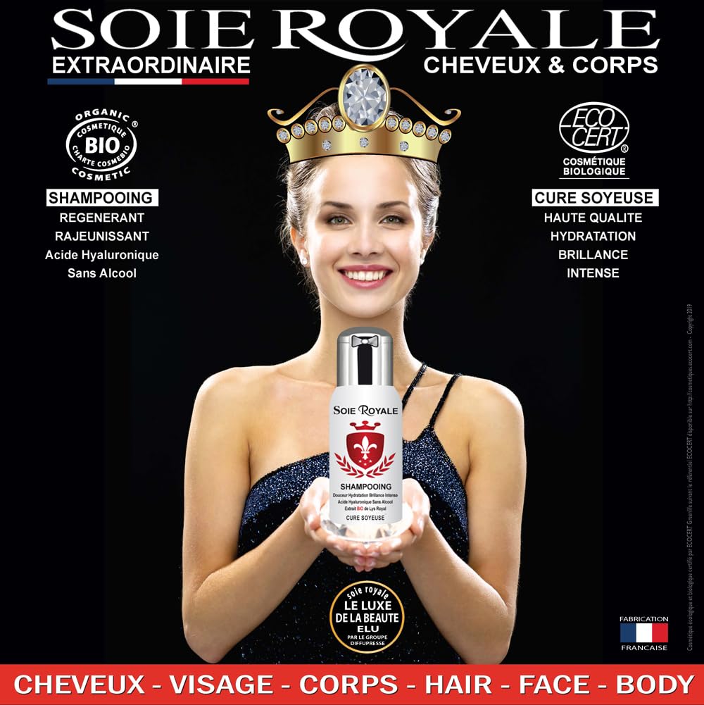 Coffret Cadeau Rouge Soin Capillaire Bio Kératine 250 ml Shampooing régénérant et Sérum Soie Royale Cure Soyeuse 66 ml sans rinçage Répare Hydrate Nourrit Démêle Brillance Intense pour cheveux