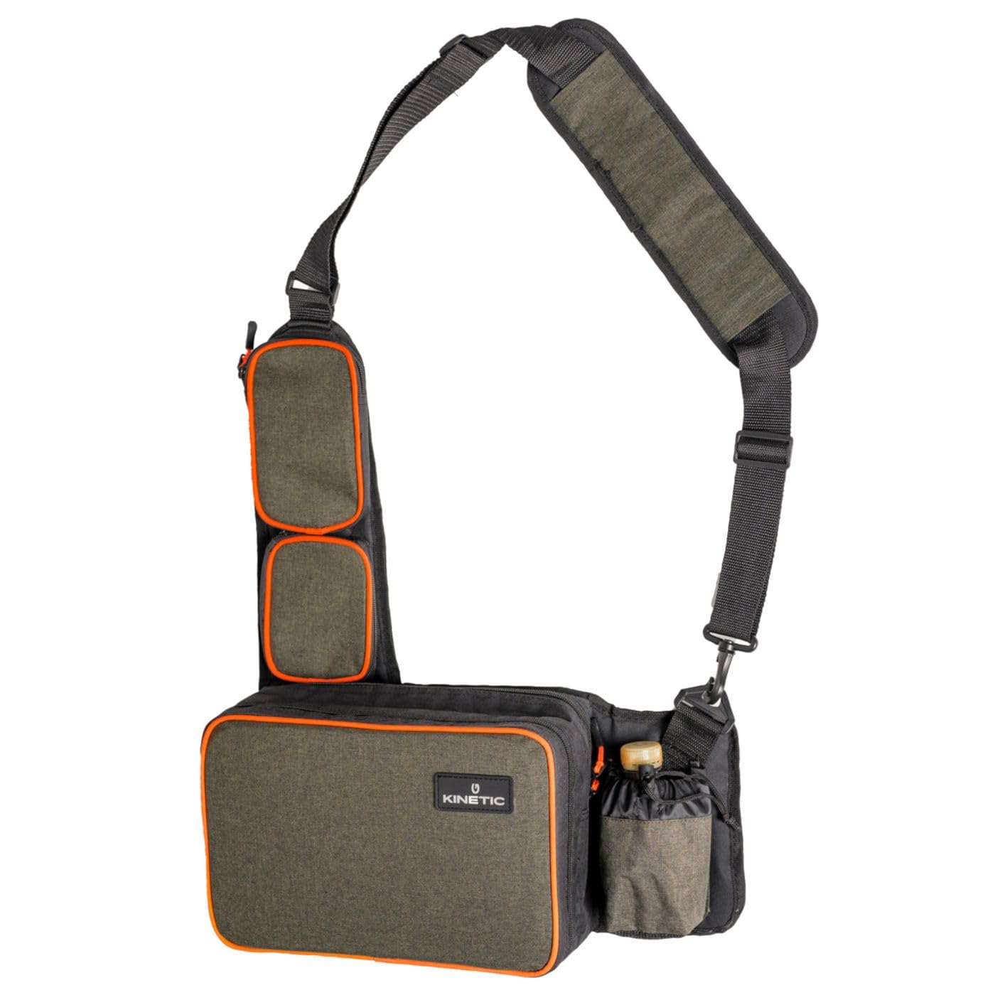 Kinetic Lure Sling - Borsa da pesca, 30 x 20 x 15 cm, con scatola di plastica, portabottiglie e schienale imbottito, borsa per esche artificiali