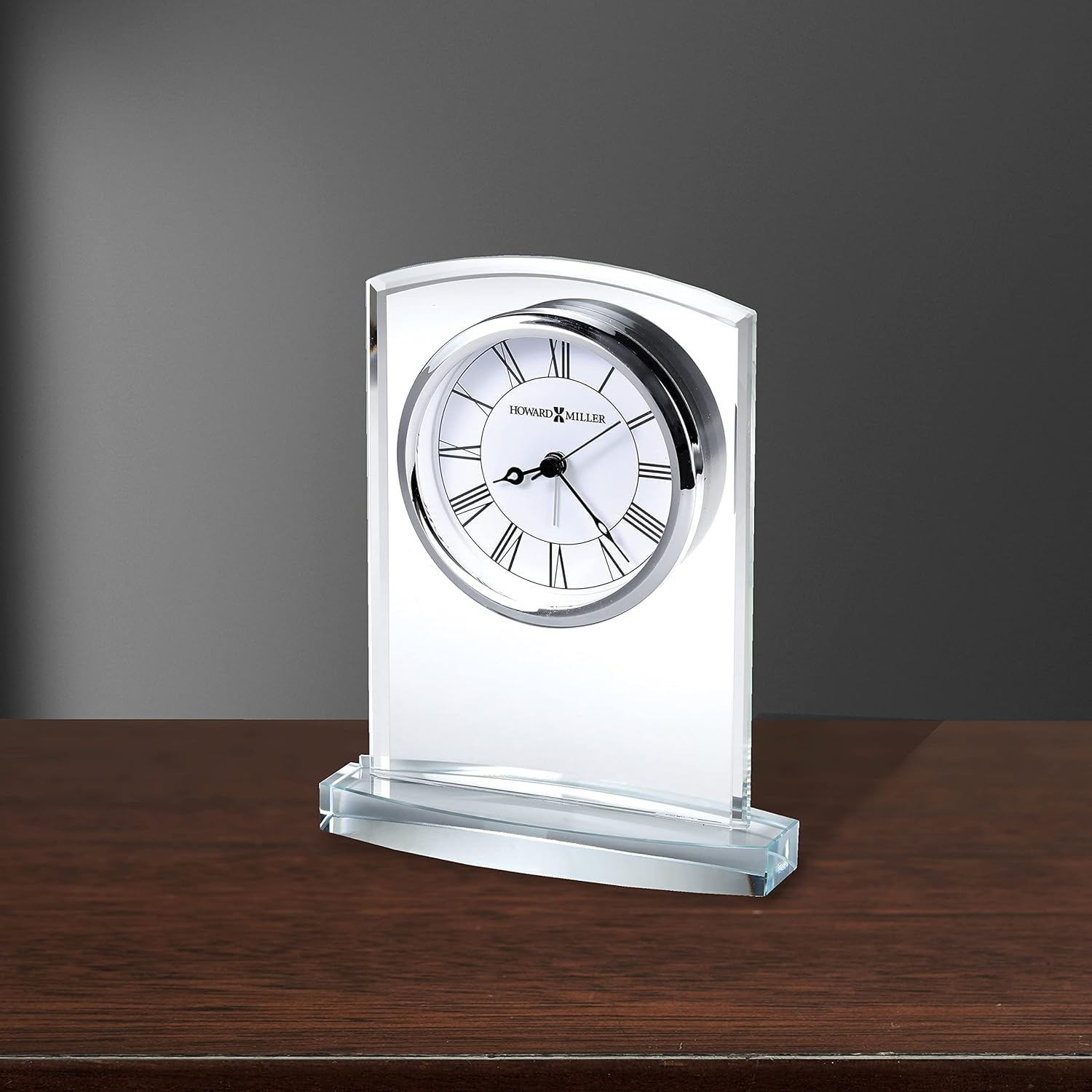 Starphire Crystal Contemporary Table Clock with Roman Numerals