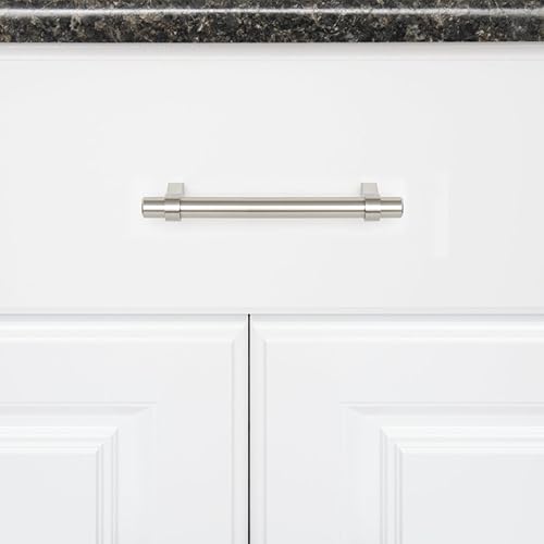 Miniatura 5 de Tienda Basics Manija de barra recta para gabinete, 6.63 pulgadas de longitud (centro de agujero de 5 pulgadas), níquel satinado, paquete de 10