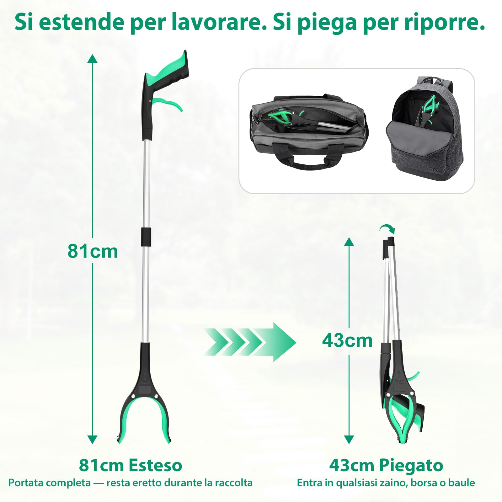 Set 4 Pinza Raccogli Oggetti da 81 cm-Bastone prensile Pieghevole | Per anziani, adulti e disabili, pinza telescopica prendi oggetti con testa rotante a 360° punta magnetica
