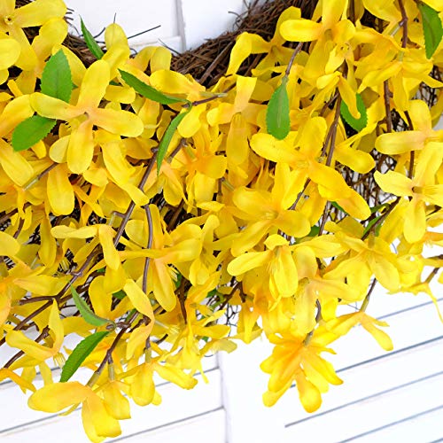 Idyllic 25 Inches Yellow Forsythia Flower Spring Wreath For Front Door thumb #6