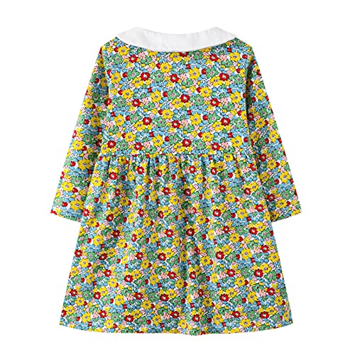 Hileelang HLS0867-6T-MANYFLORAL Girl Winter Dress Autumn Long Sleeve Cotton Casual Floral Peter Pan Collar Dresses Outfits Size 6 thumb #2