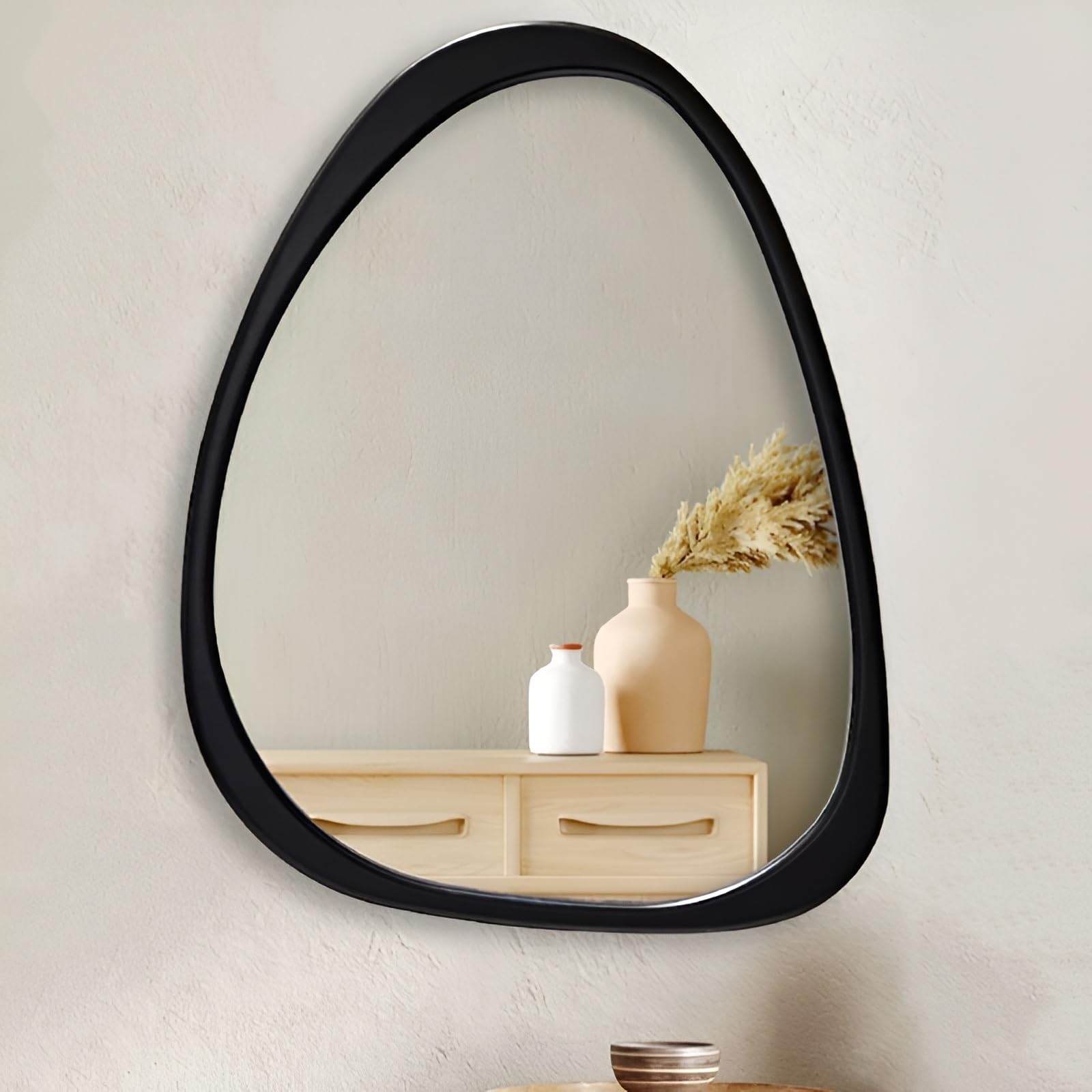 FGXHHS Wall Mounted Vanity Mirror With Wood Framed, Irregular Decorative For Bedroom Living Room Entryway Hallway(Black,60x80cm/23.6x31.5in)