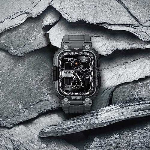 Image of amBand Bands Compatible with Apple Watch 9 /8 /7 45mm, M1 Sport Series Rugged Case with TPU Strap Military Protective Tough Cover Bumper for iWatch SE3 /SE2 /SE /6 /5 /4 /3 44mm 42mm Men Crystal Black