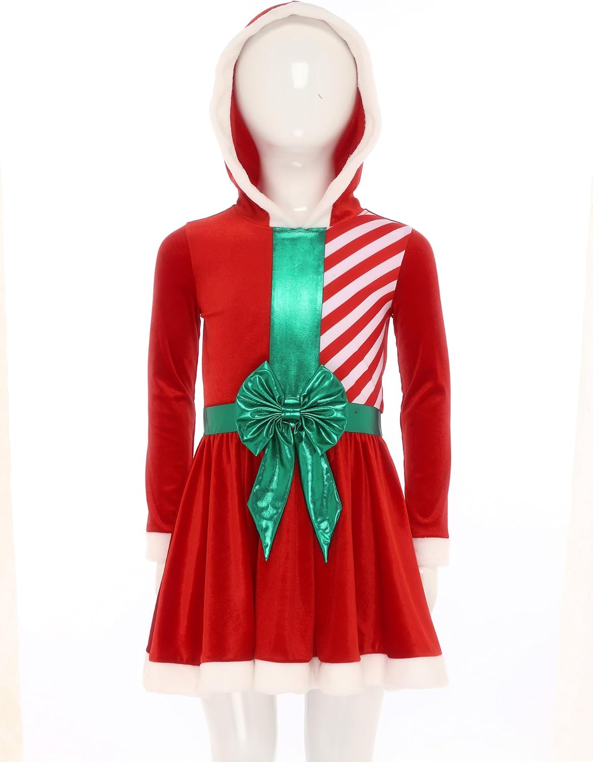 Alvivi Girls Mrs. Santa Claus Hooded Velvet Tutu Dress Figure Skating Christmas Dance Costume
