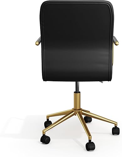 Miniatura 9 de Martha Stewart Taytum - Silla giratoria con reposabrazos para oficina en casa en piel sintética negra con marco de latón pulido