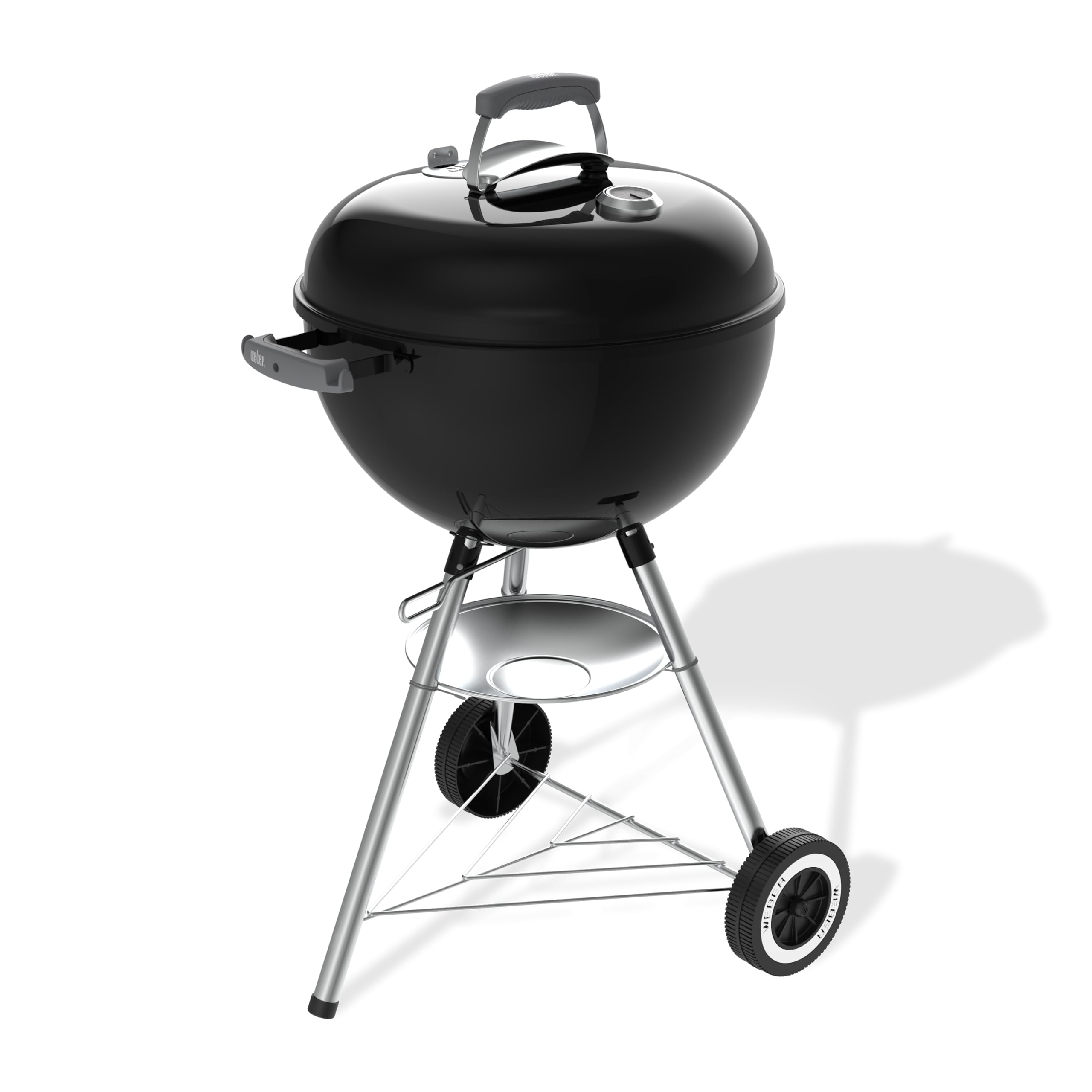 Weber Original Kettle Charcoal Barbecue 47 cm with Stand & Wheels/Classic BBQ, Rust-Resistant Porcelain-Enamelled Finish, Lid Thermometer, One-Touch Cleaning System, 1548 cm² Cooking Surface, Black