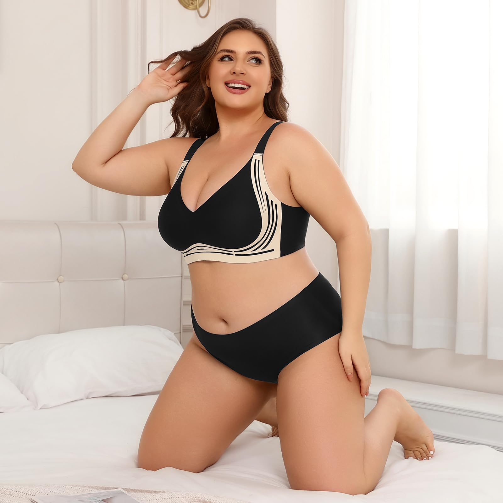 XJBTBA Biustonosze damskie Plus Size Biustonosz push-up bez fiszbin Pełne pokrycie Staniki podtrzymujące Wygodny bezprzewodowy biustonosz bez szwu Biustonosz damski na co dzień z wyjmowaną wyściółką