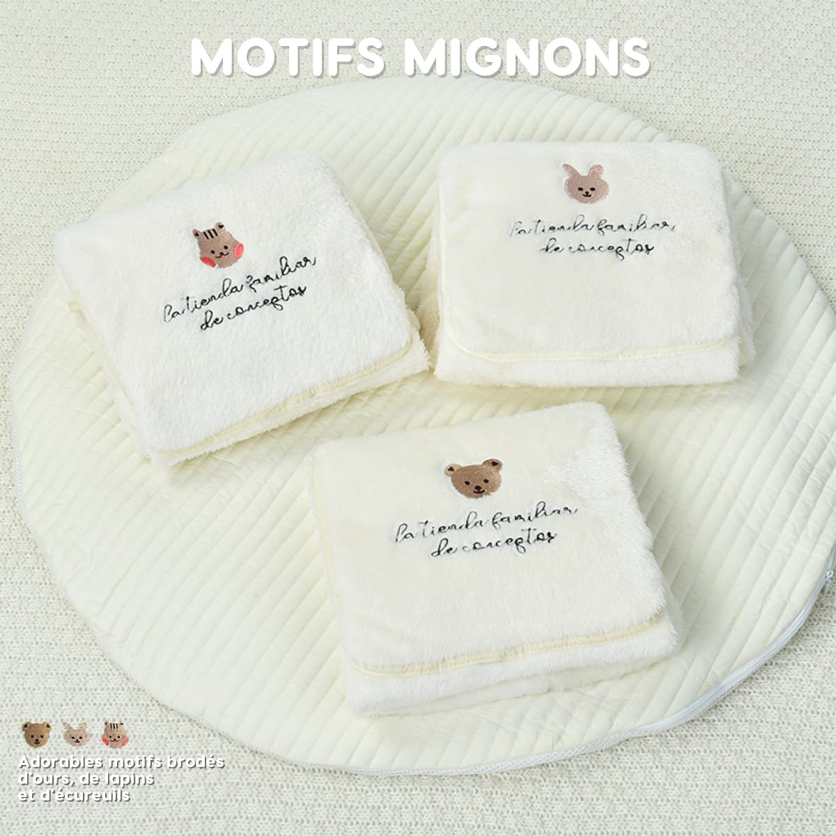 SONARIN Mignonne Couverture pour Porte Bébé,Chaude Coupe-Vent Housse de Porte-Bébé Hiver avec Capuche,Universelle Cape de Transporteur Chancelière avec Poche Avant(Ours)
