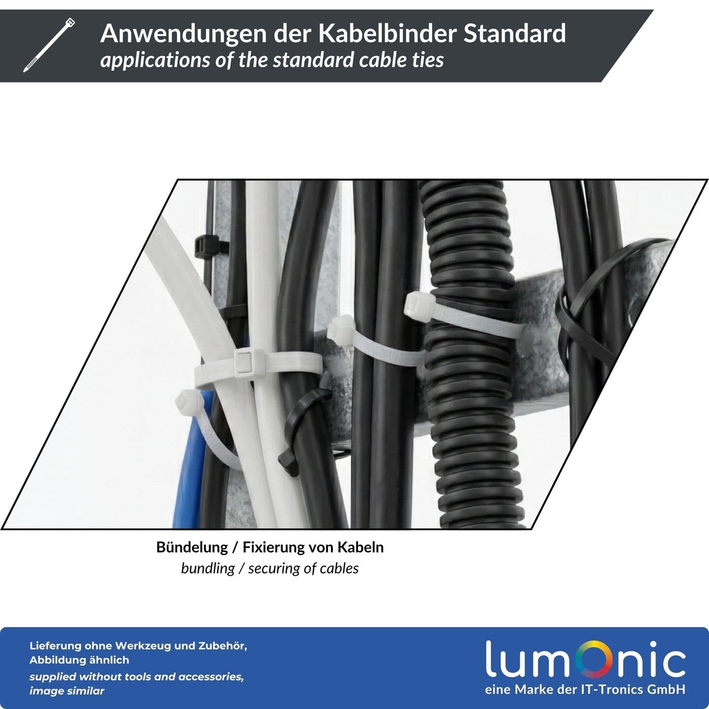Lumonic 100 Fascette Nere 290x4,5mm Con Linguetta Metallica | Resistenti UV E Intemperie PA6.6 40kg - 3
