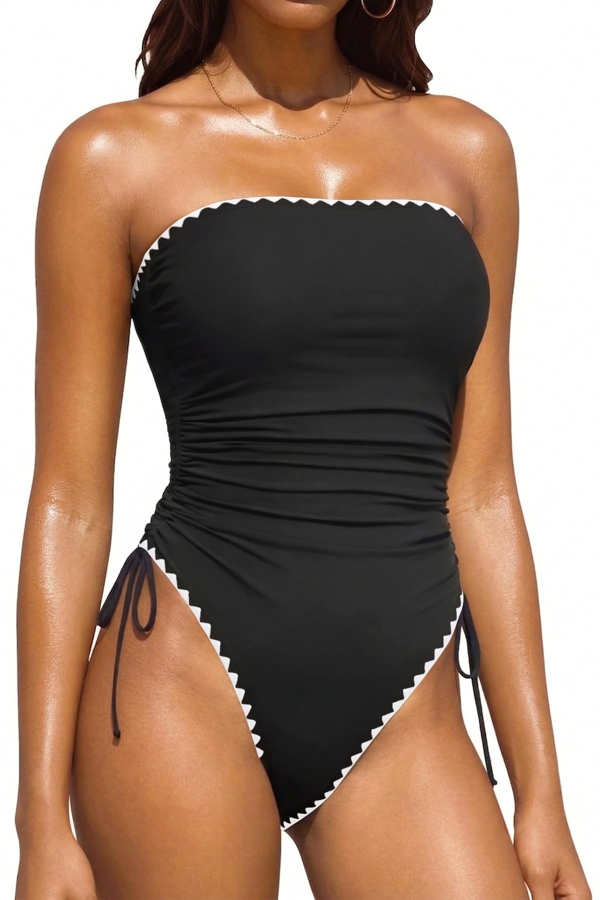 Women Strapless One Piece Swimsuit - Bandeau Tummy Control Bathing Suit
