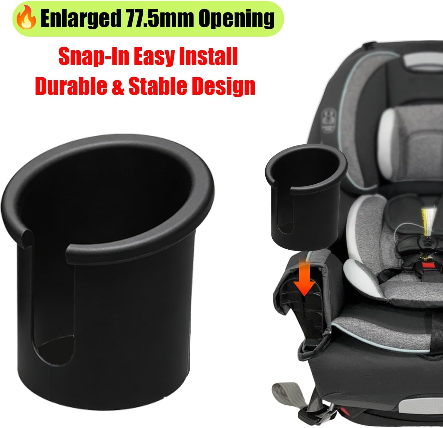 Cup Holder Replacement Compatible with Graco 4Ever DLX Car Seat – Enlarged 77.5mm Bottle Holder, Easy Snap-in Install, Durable Design (2 Pack)