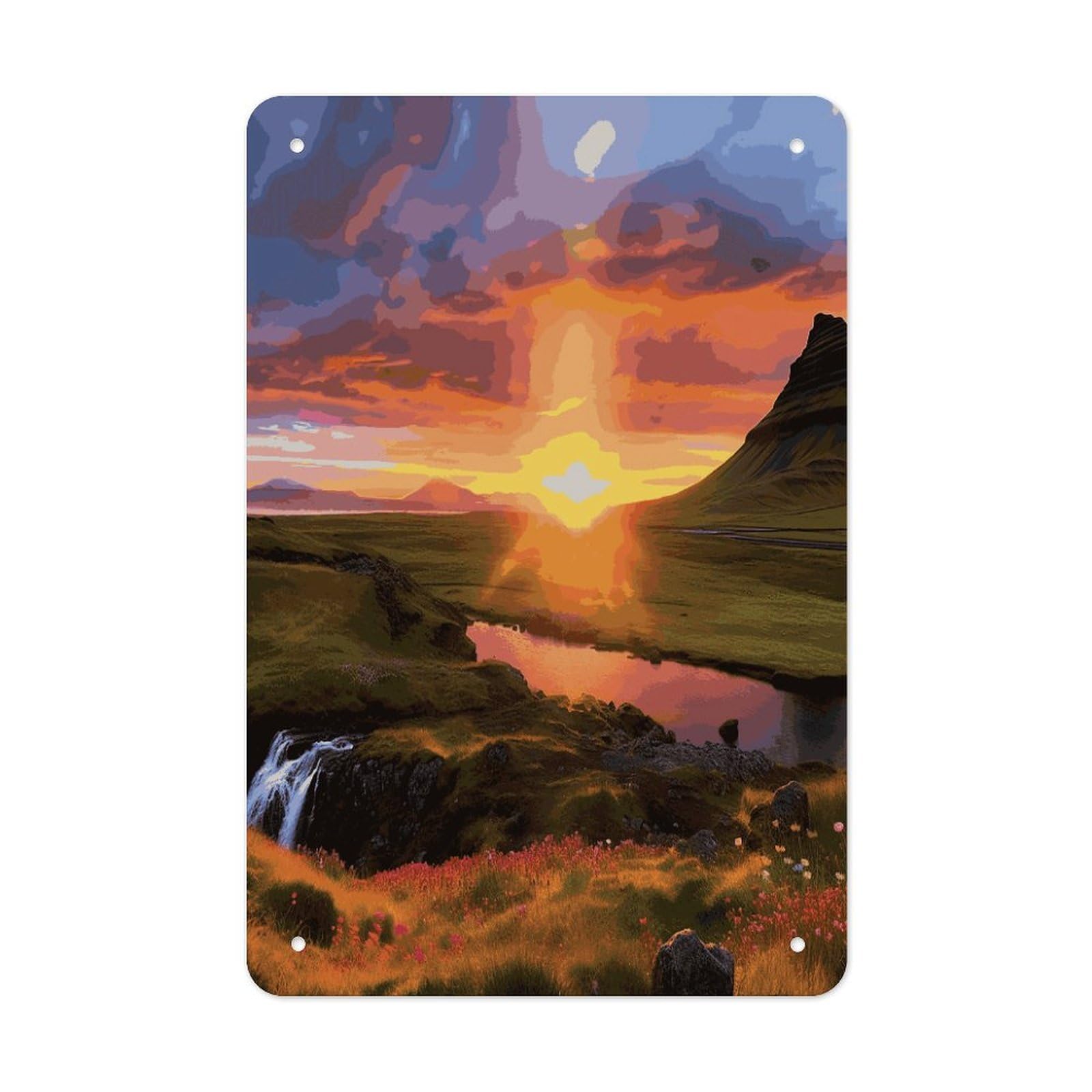 Btcowzrv Style Iceland Sunset Metal Tin Sign Wall Decor Hanging Plaque