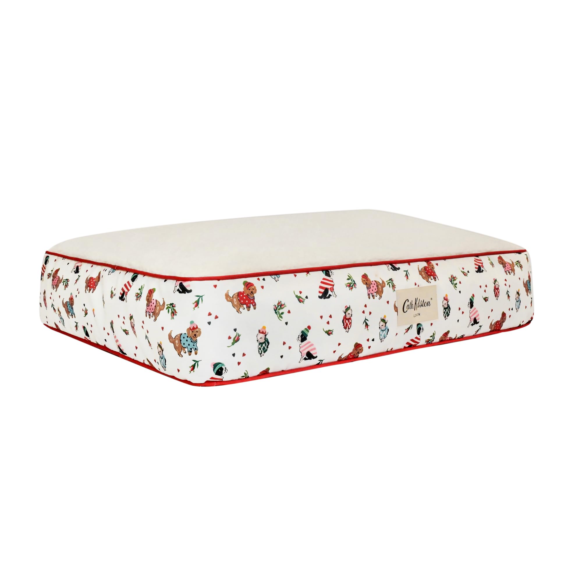 Pet Brands Cath Kidston Large Washable Dog Bed, Dog Crate Mat Mattress with Removable Cover & Sherpa Fleece Top, Non-Slip Bottom, Hearts & Roses Print (95 x 75 x 15 cm)