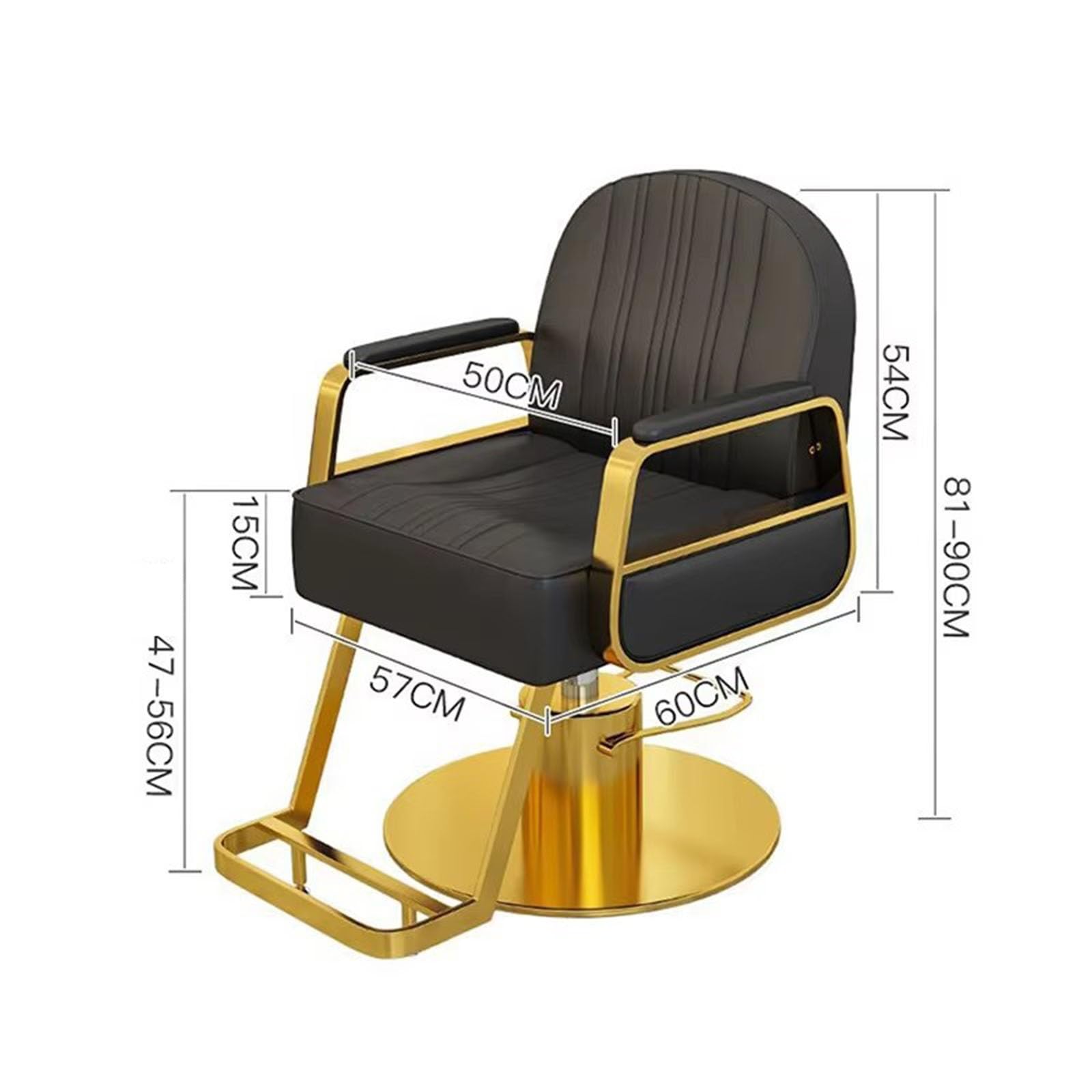 Luxus fotel fryzjerski i salonowy, hydrauliczne krzesło do stylizacji ze złotymi akcentami do strzyżenia, kolorowania i zabiegów spa, elegancki czarny design