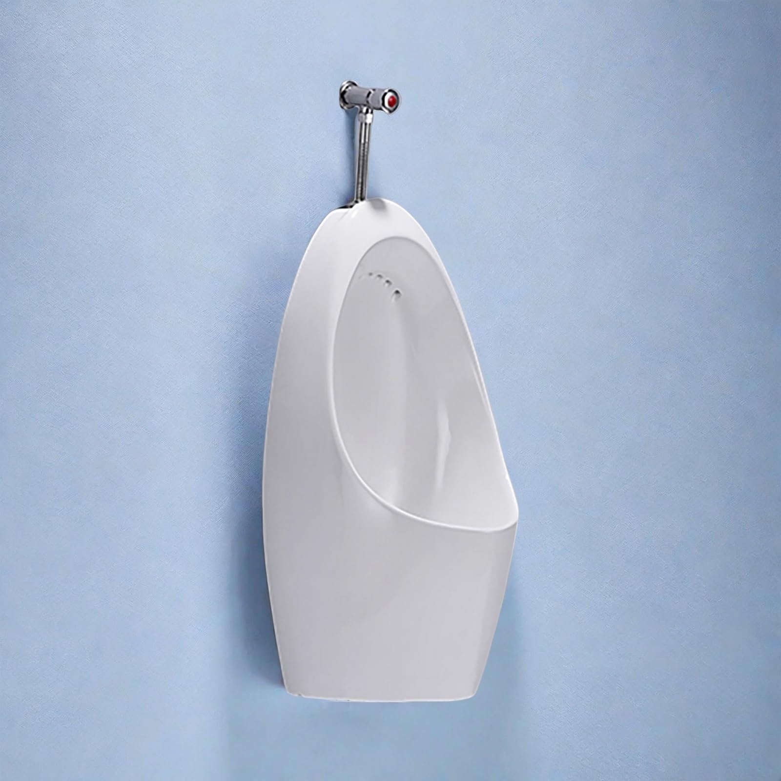 Urinario para hombres de pared en cerámica blanca con pulsador manual y filtro washout