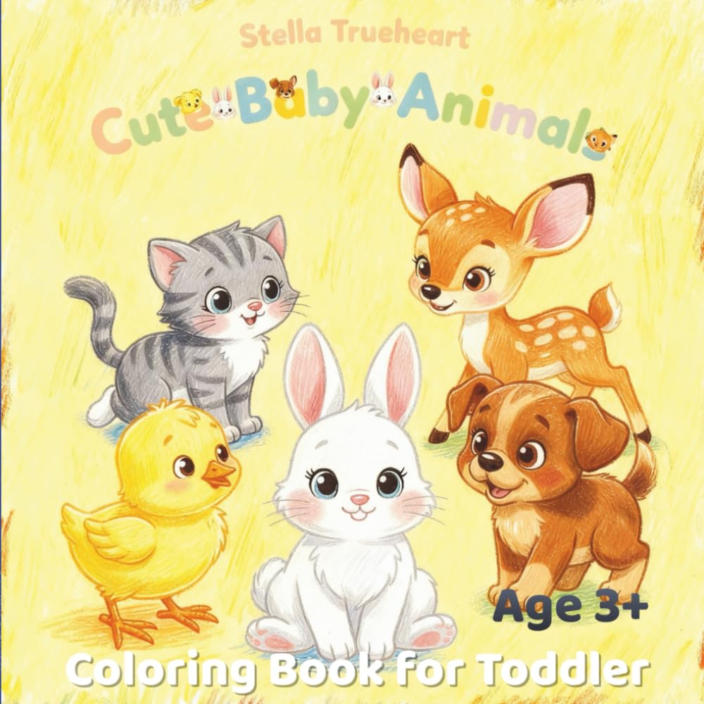 Cute Baby Animals: Coloring Book for Toddler