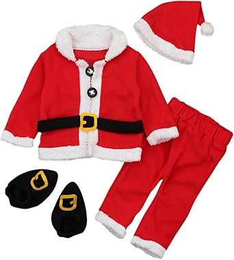 FINENDSUNNY Baby,Clothing,Baby Girls 0-24m,Coats, Jackets & Gilets,Coats & Jackets FINENDSUNNY Newborn Baby Boys Girls Christmas Outfit Long Sleeve Fleece Warm Santa Claus Cosplay Clothes Winter Jacket Coat and Trousers Hat Set